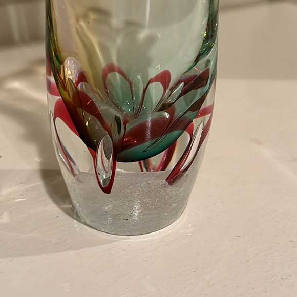 Adam Jablonski art glass hand blown vase clear multicolored signed - Picture 2 of 12